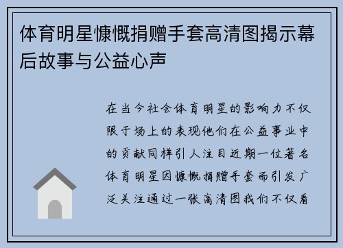 体育明星慷慨捐赠手套高清图揭示幕后故事与公益心声